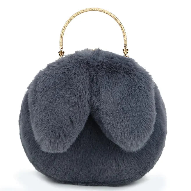 Plush Chain Ear Handbag for Kids – Cute Cartoon Faux Fur Shoulder Bag