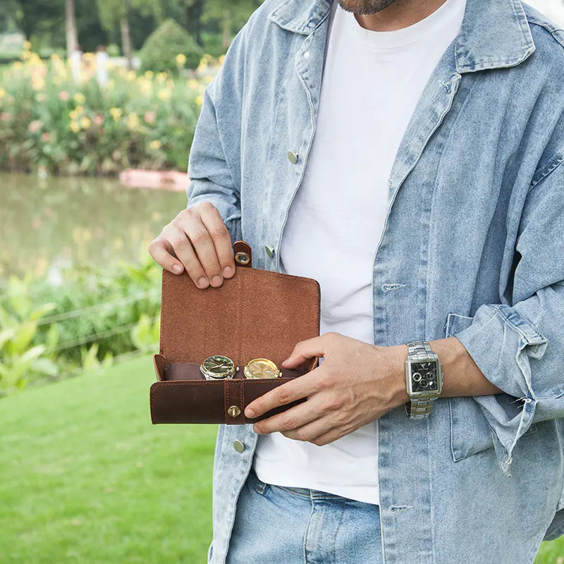 Vintage Crazy Horse Leather Watch Box Set (3 Pieces)