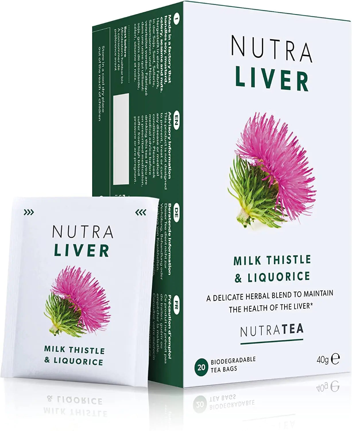 NUTRALIVER - Detox Tea for Liver Cleansing and Support - With Milk Thistle Turmeric & Fennel - 20 Tea Bags - Herbal Tea by Nutra Tea