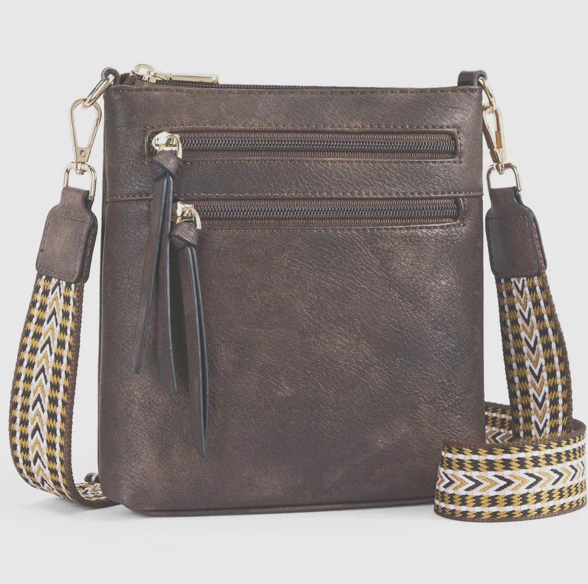Multi-Zipper Vertical Shoulder Bag