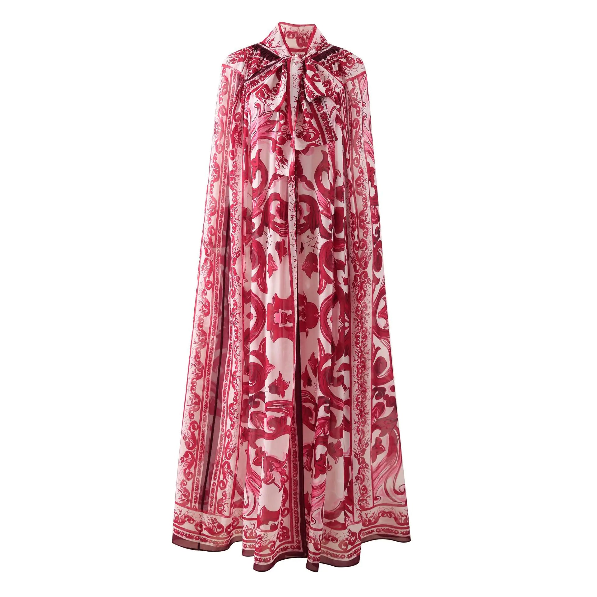 Fashion Queen Floral Porcelain Print Long Cloak Jacket