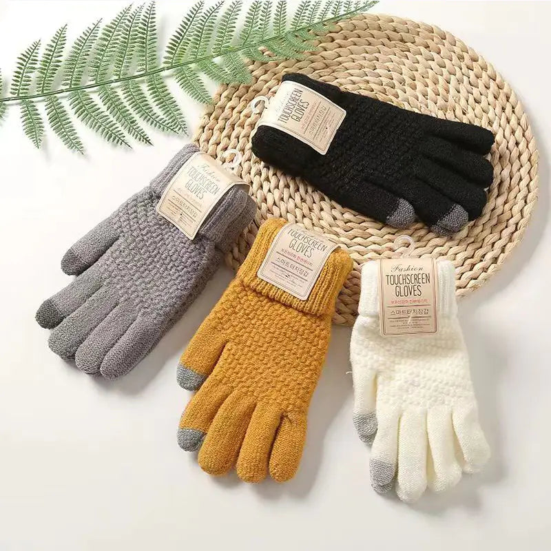 Velvet Touch Screen Knitted Gloves for Women
