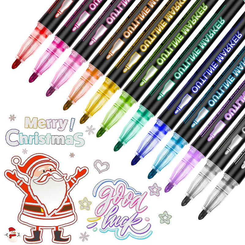 Double Line Outline Pen 24 Color Suit Dream Color Mark Fluorescent Marker