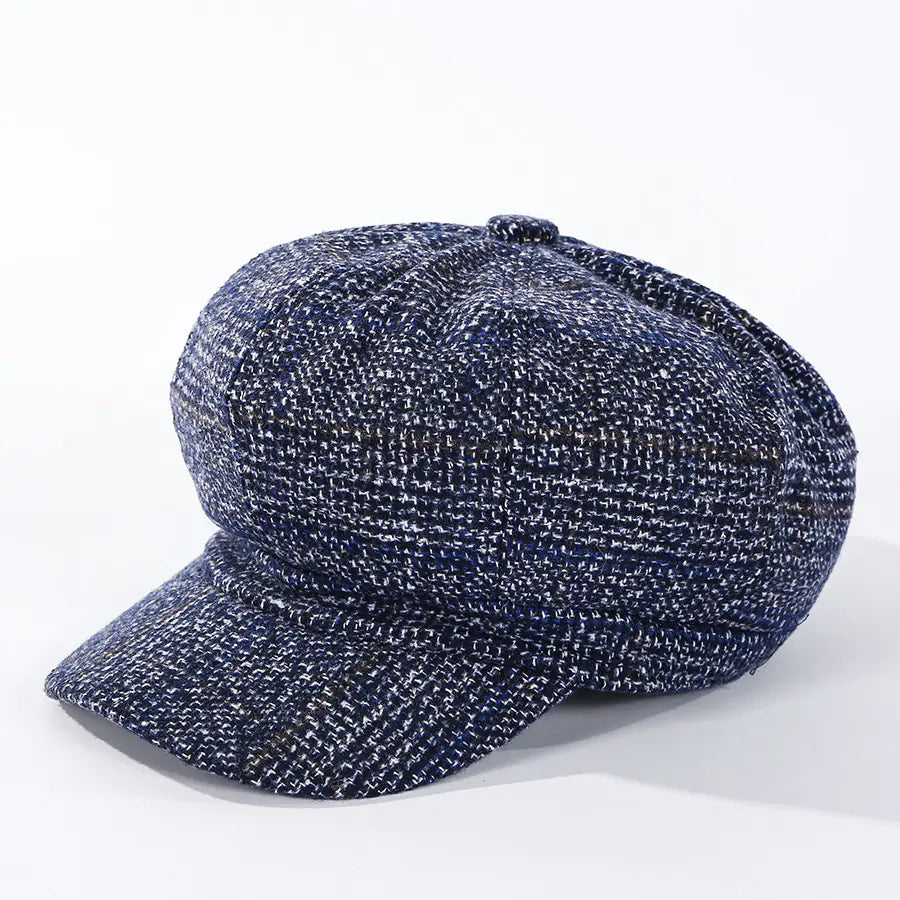 Thickened Plaid Woolen Octagonal Women's Cap