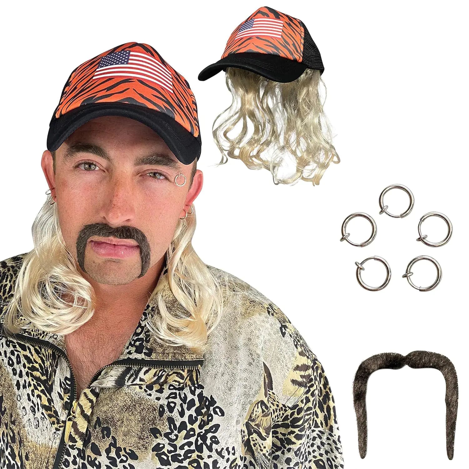 80s Punk Cosplay Tiger King Wig Hat for Men