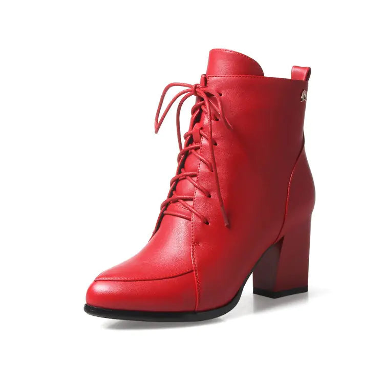 European Women's Pointed Toe Ankle Boots with Heels