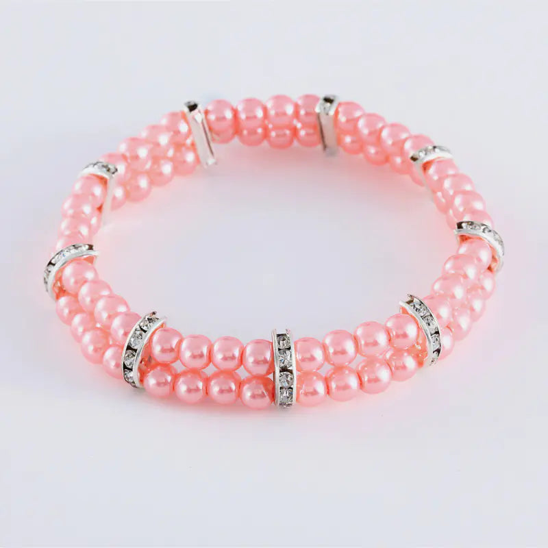 Two Row Pearl Necklace for Pets with Elastic Design
