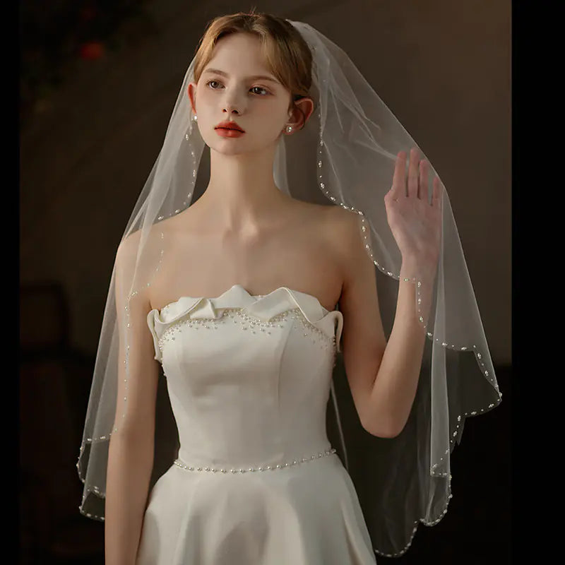 V737 New Wave Edge Veil with Beaded Bridal Headpiece