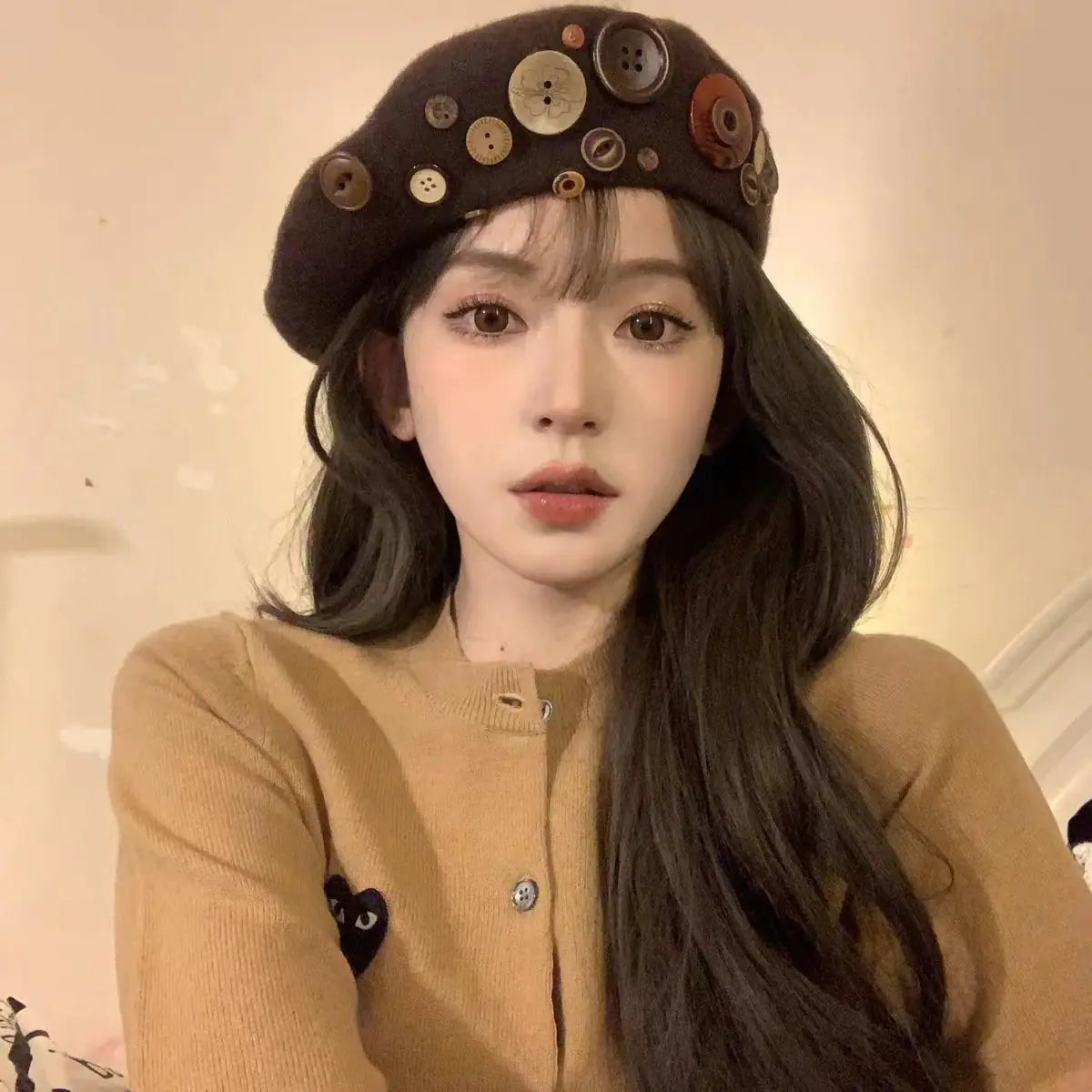 "Personalized Yupi Wool Beret with Colorful Buttons"