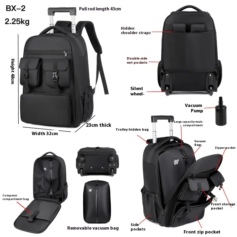 Expandable Airbag Trolley Backpack for Men