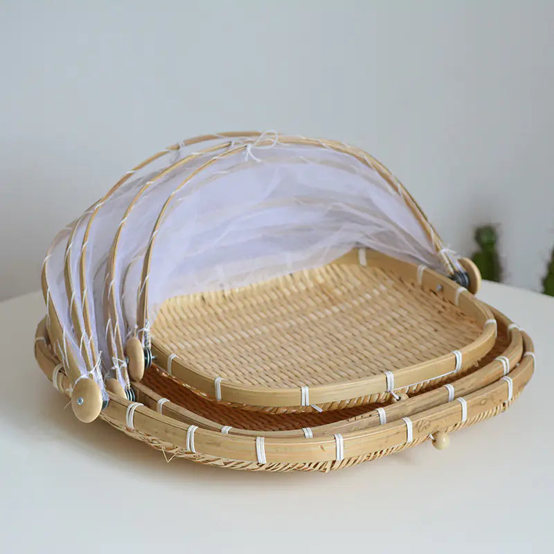 Bamboo Food Cover and Drain Basket for Kitchen Use