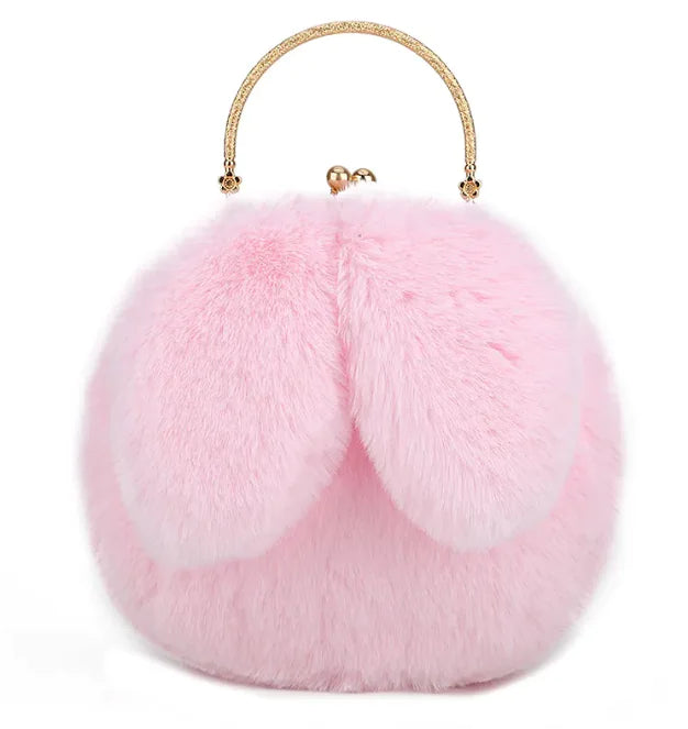 Plush Chain Ear Handbag for Kids – Cute Cartoon Faux Fur Shoulder Bag