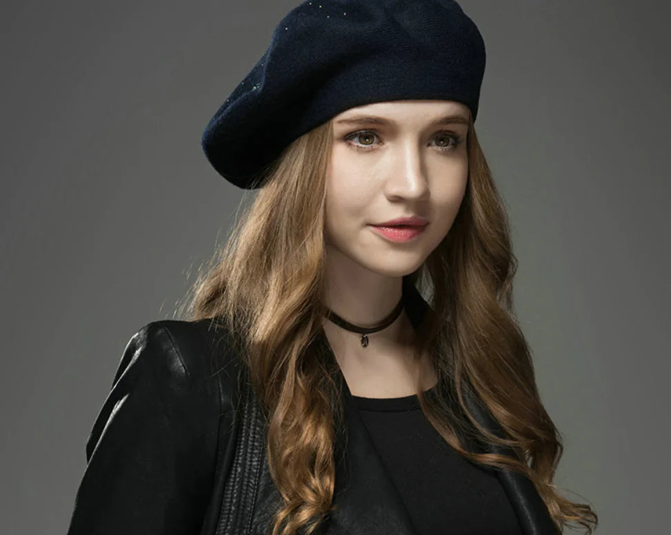 Fashionable Women's Warm Wool Beret with Rhinestones