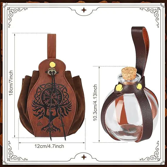 Medieval Renaissance Viking Leather Belt Accessories Set