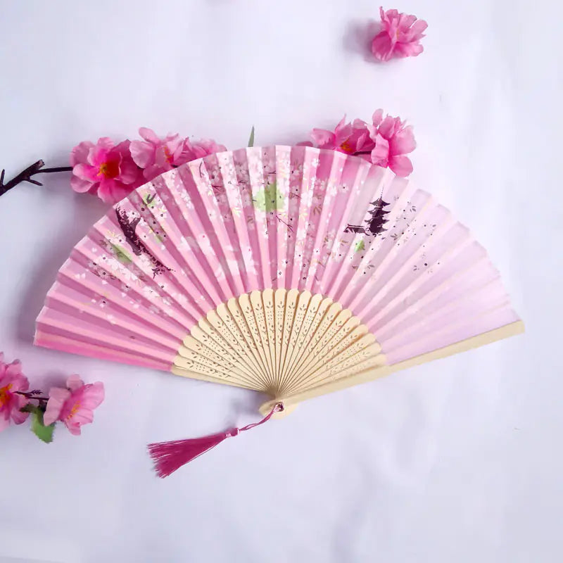 Traditional Chinese Women's Folding Bamboo Silk Fan