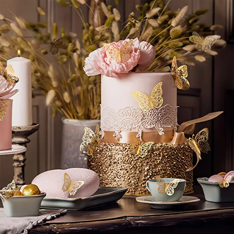 Golden Butterfly Decorations for Cakes and Crafts (72pcs)