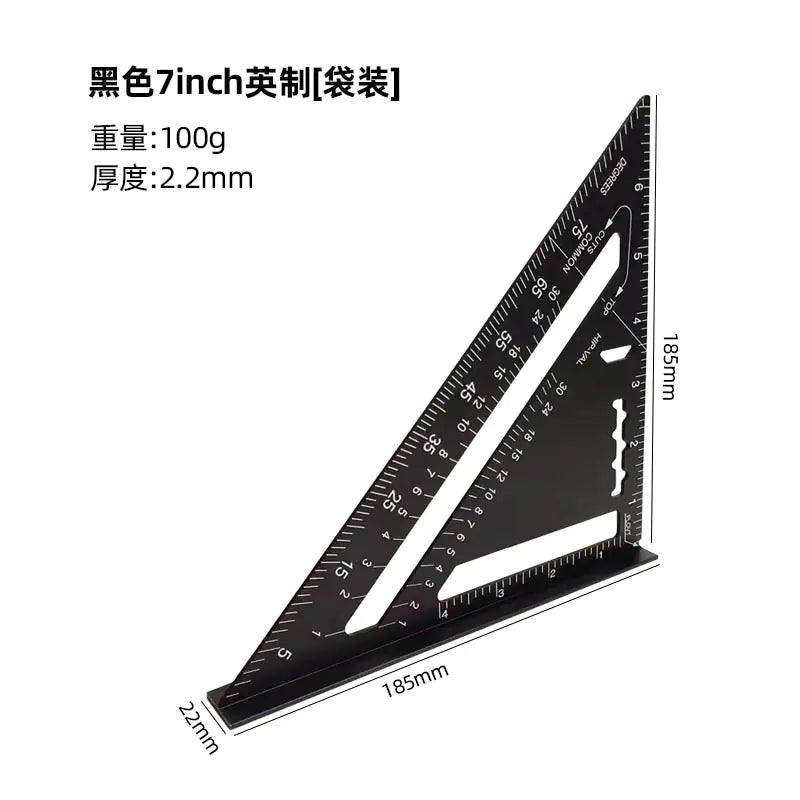 7-Inch Aluminum Metric Angle Ruler with Black Finish