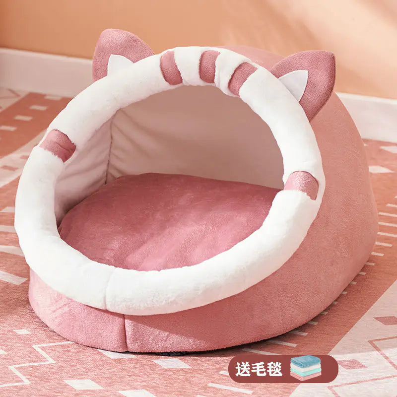 Winter-Ready Semi-Enclosed Cat Bed for All Seasons