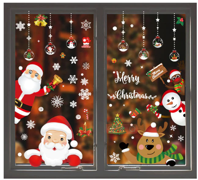 Christmas Static Window Stickers - Snowflakes & Santa Decor