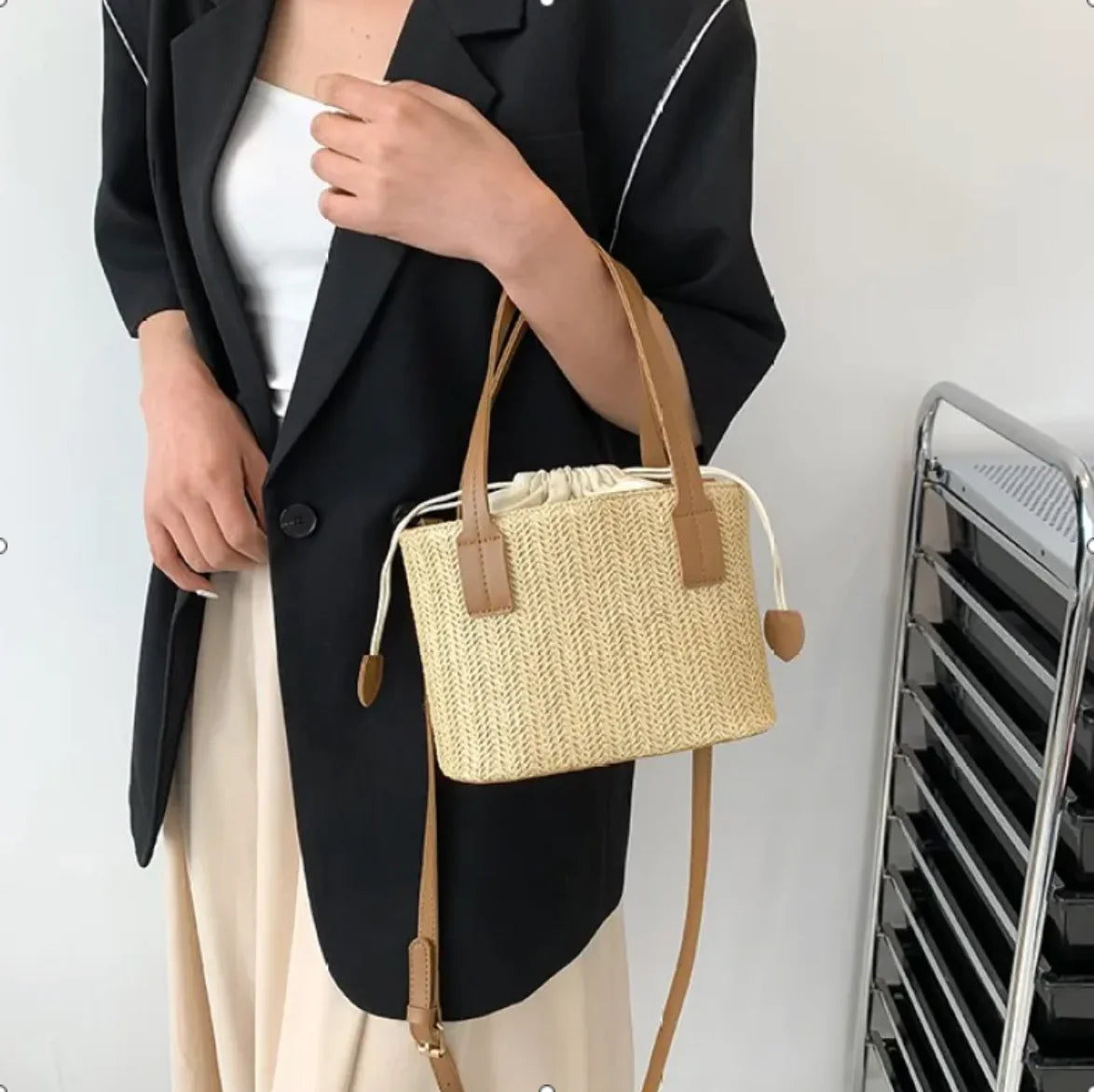 French Woven Straw Shoulder Bag
