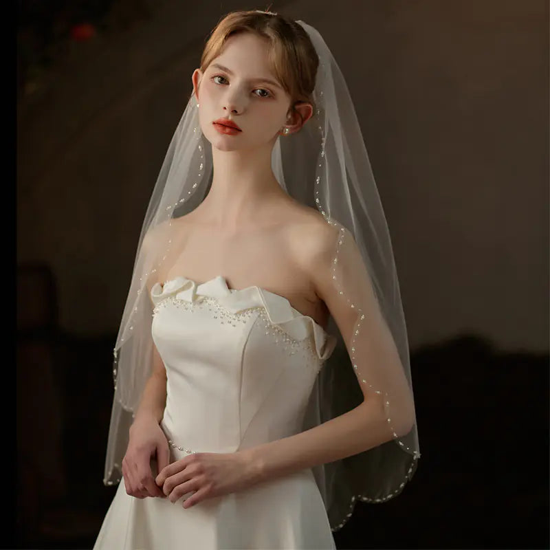 V737 New Wave Edge Veil with Beaded Bridal Headpiece