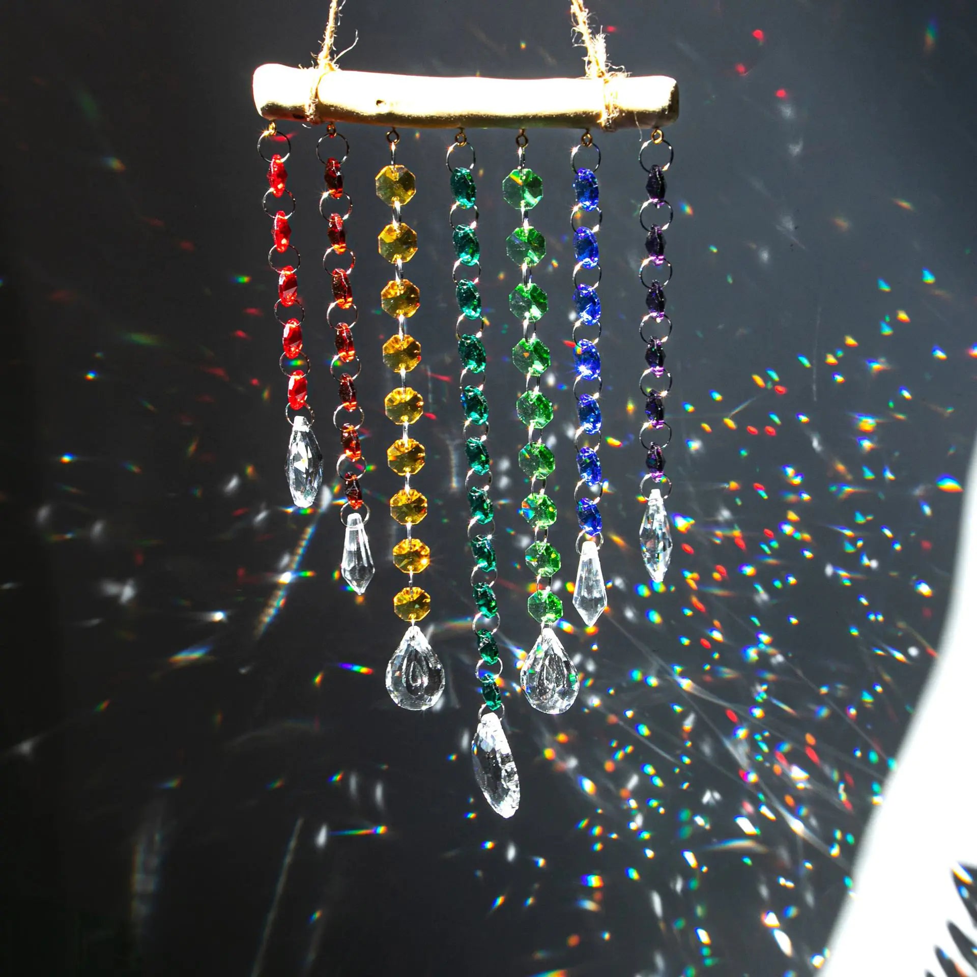 Dreamy Crystal Wind Chime with Irregular Wooden Sticks