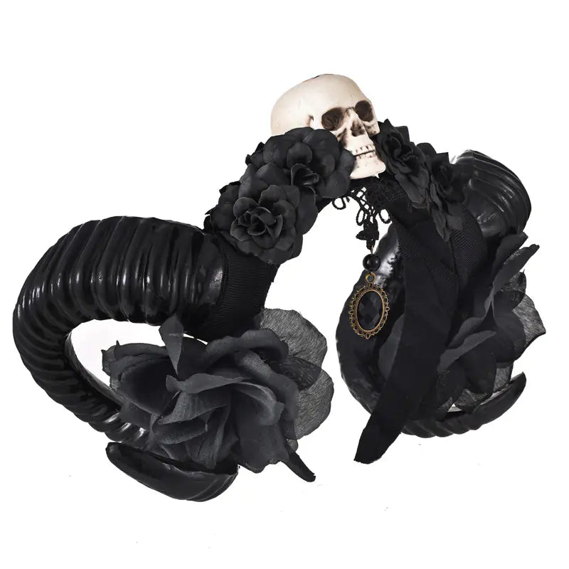 Gothic Black Flower Skull Horn Headband DIY Accessory