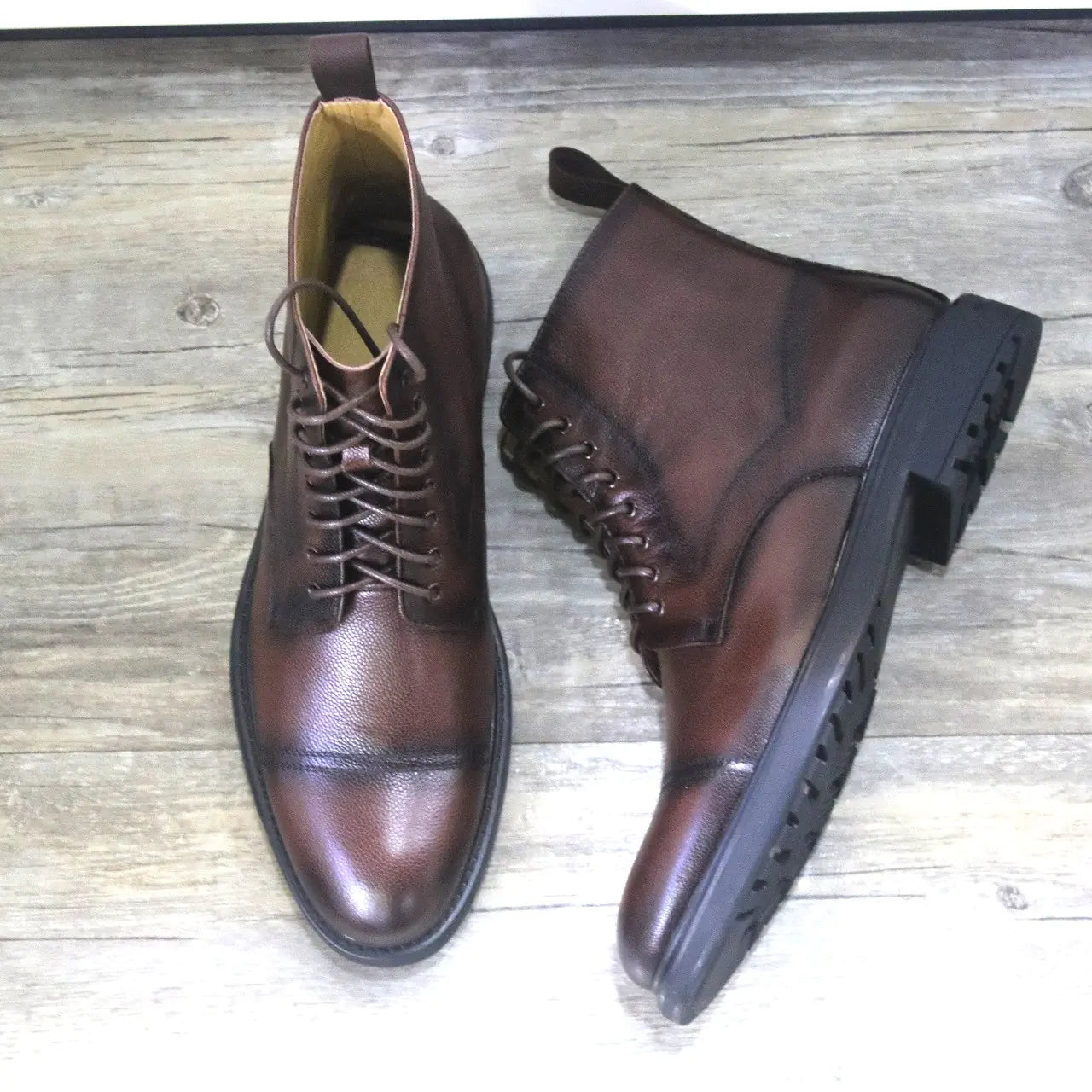 Black Round Toe Formal Leather Boots for Men