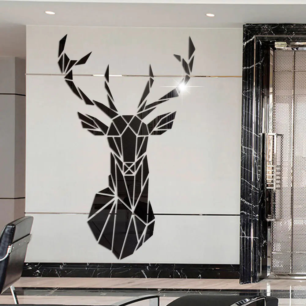 3D Acrylic Deer Head Wall Mirror Sticker for Home