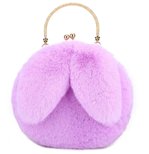 Plush Chain Ear Handbag for Kids – Cute Cartoon Faux Fur Shoulder Bag