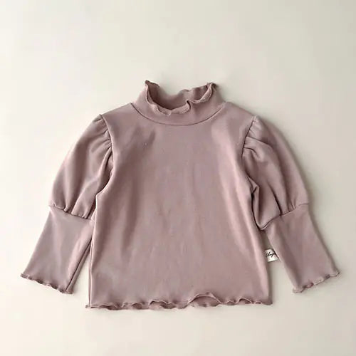 High Collar Long Sleeve Cotton T-shirt for Baby Girls