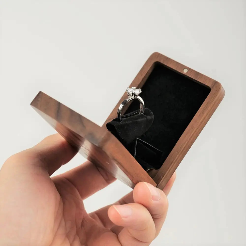 Rotating Display Ring Box in Black Walnut Wood