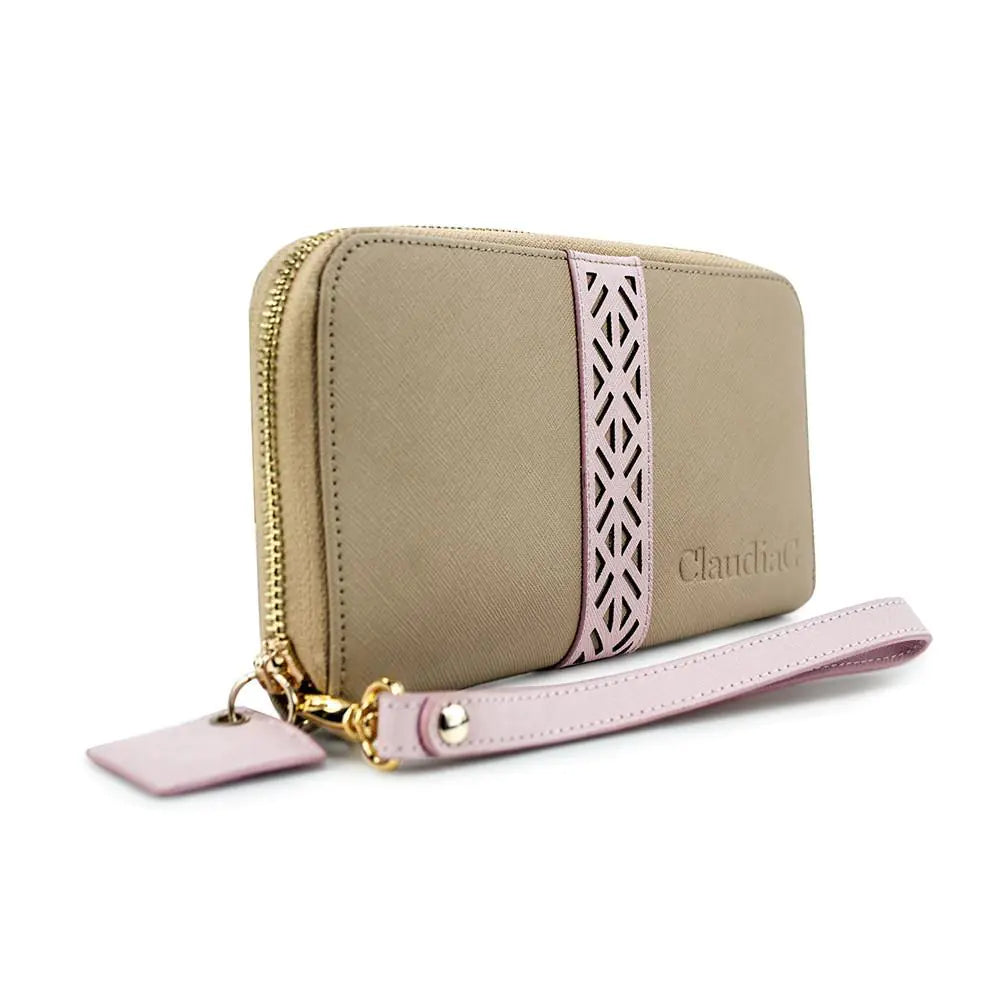 Layla Leather Wallet- Tan/Rose Quartz