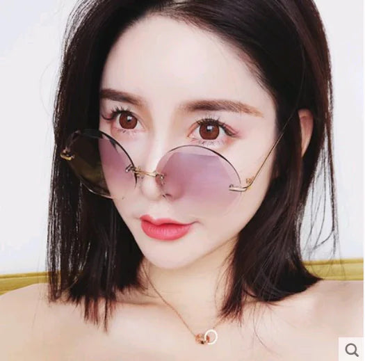 2K Retro Harajuku Style Pink Rimless Sunglasses