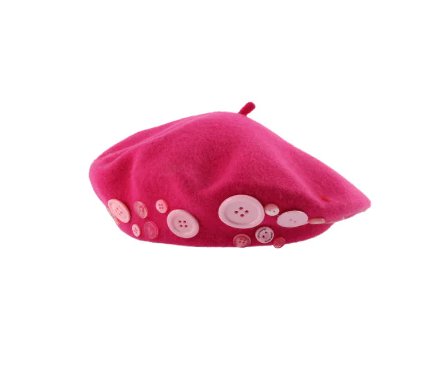 "Personalized Yupi Wool Beret with Colorful Buttons"