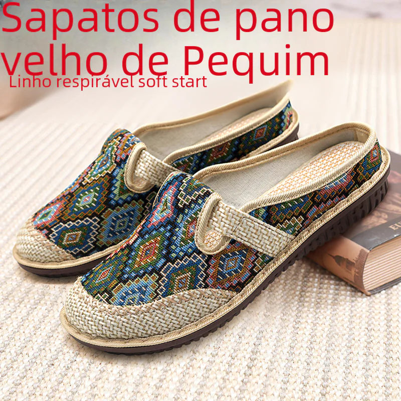 "Beijing Style Women's Soft Sole Casual Embroidered Slip-ons"