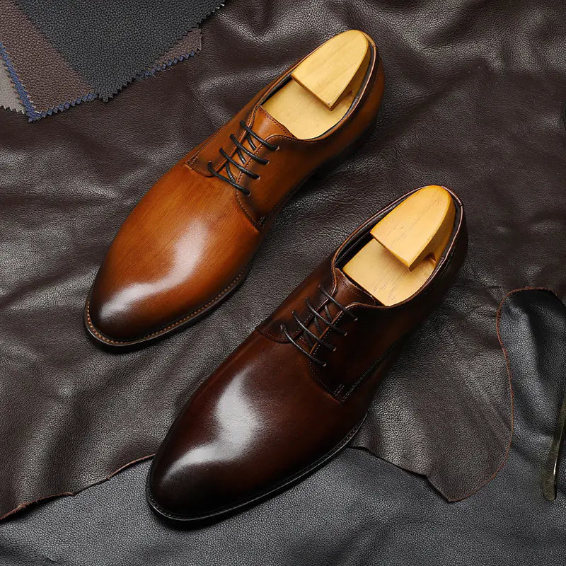 Men's British Leather Pointed Toe Lace-up Shoes
