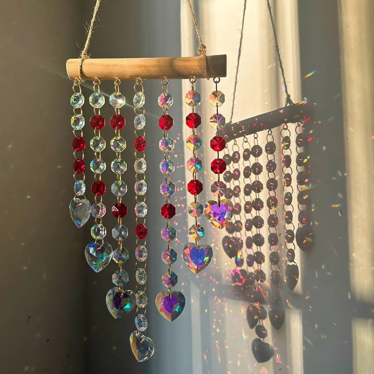 Dreamy Crystal Wind Chime with Irregular Wooden Sticks