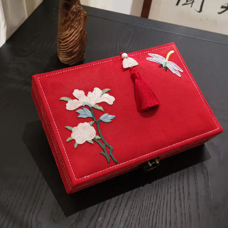 Vintage Chinese Style Jewelry Box with Lock and Velvet