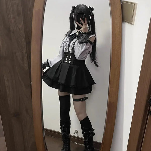 k Academia Sweet Heart Encounter JK orm Two-piece Set Spring Autumn Japanese Sle Girl k oulder Exposure irt p...