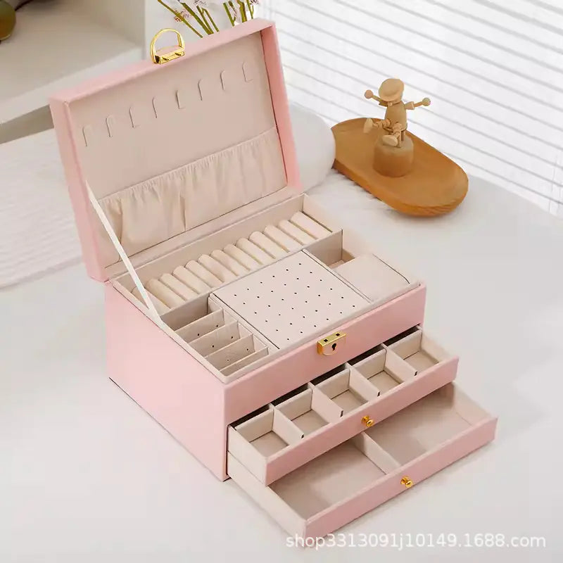 Luxury Jewelry Box with Multi-Function and Lock (3 Layers)