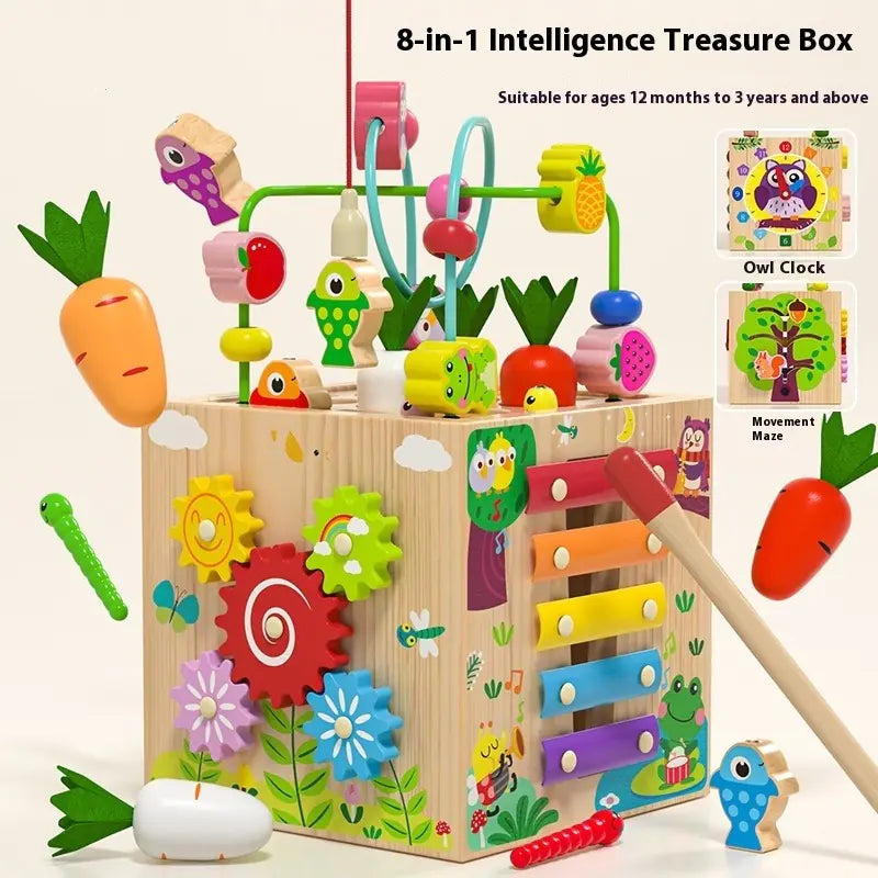 Wooden Multifunctional Puzzle Beads Treasure Box for Kids