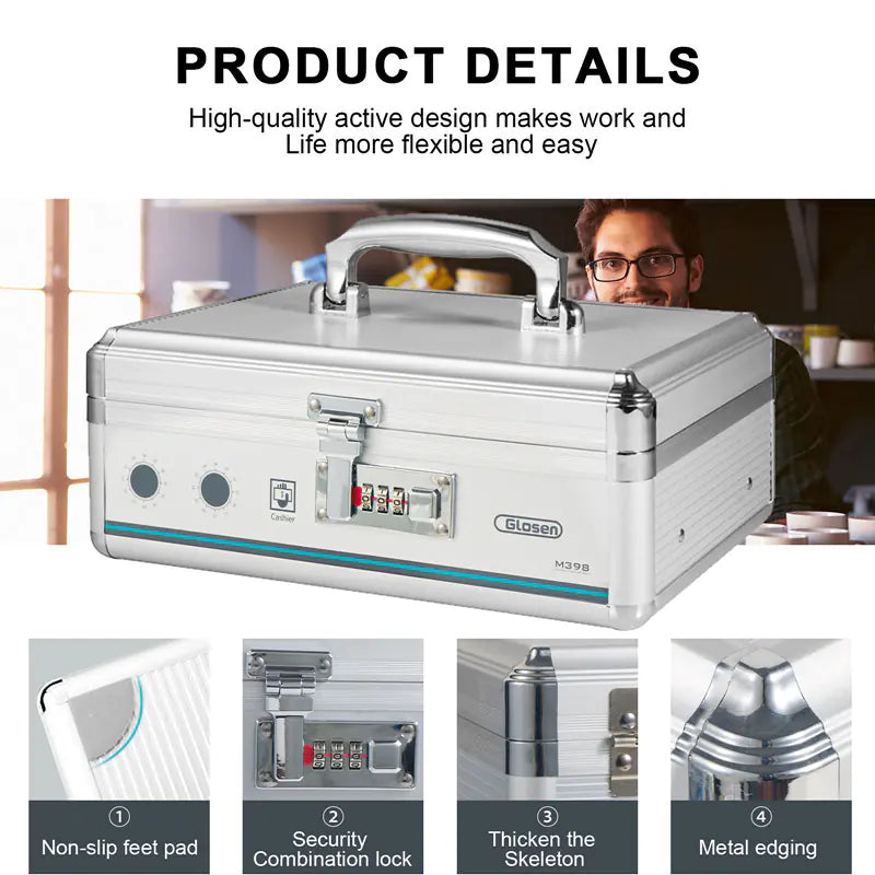 Portable Multi-Functional Cash Register Box in Aluminum