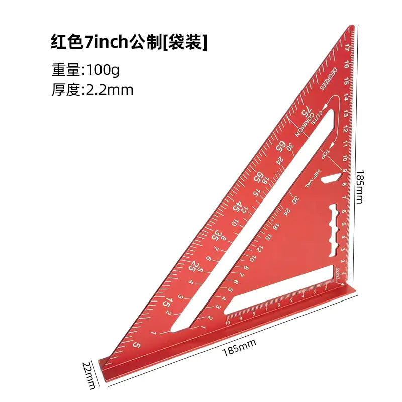 7-Inch Aluminum Metric Angle Ruler with Black Finish