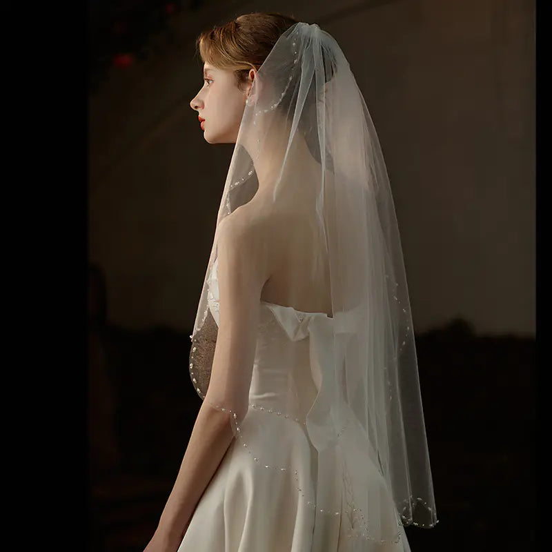 V737 New Wave Edge Veil with Beaded Bridal Headpiece