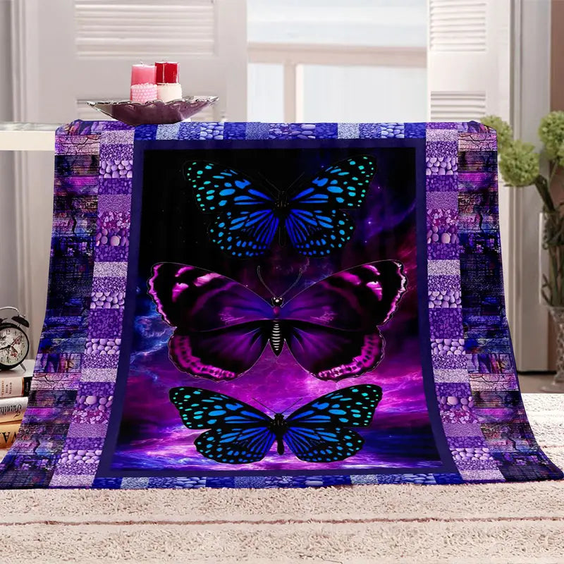Purple Butterfly Digital Printing Flannel Blanket (1pc)