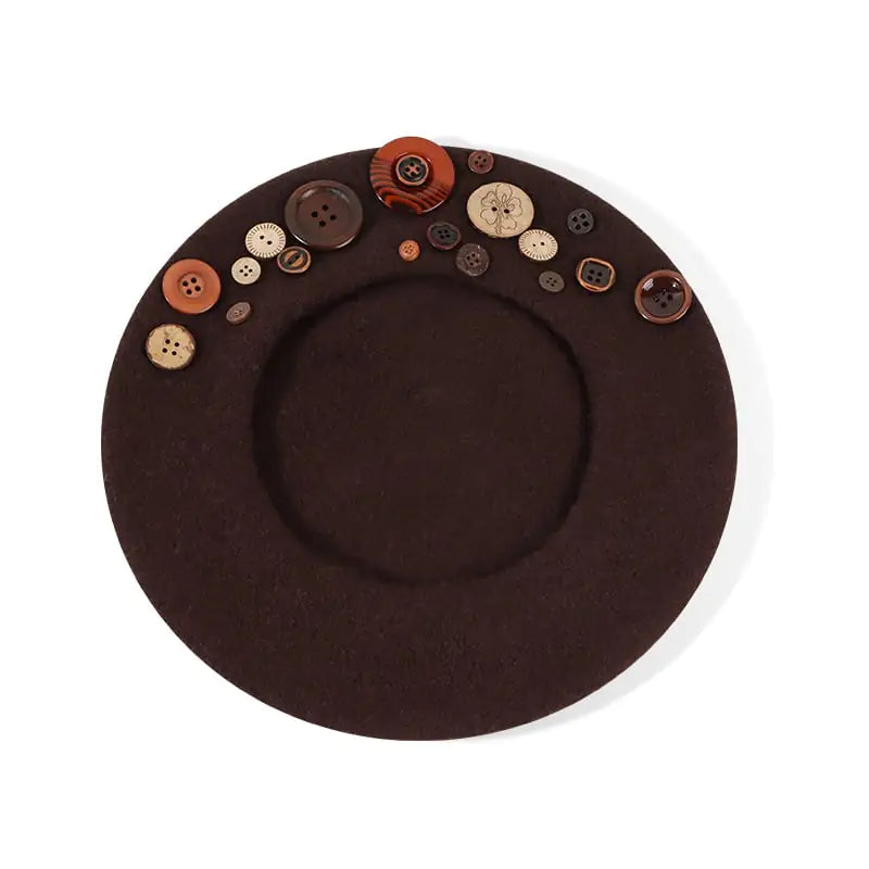 "Personalized Yupi Wool Beret with Colorful Buttons"