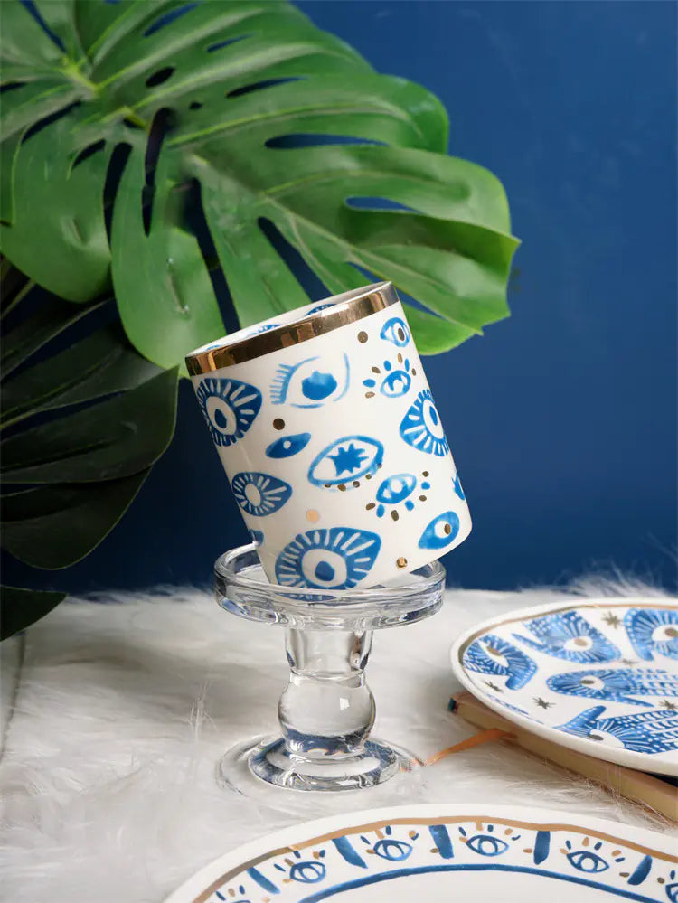 Ceramic Eye Mug with Decorative Plate and Candle Holder