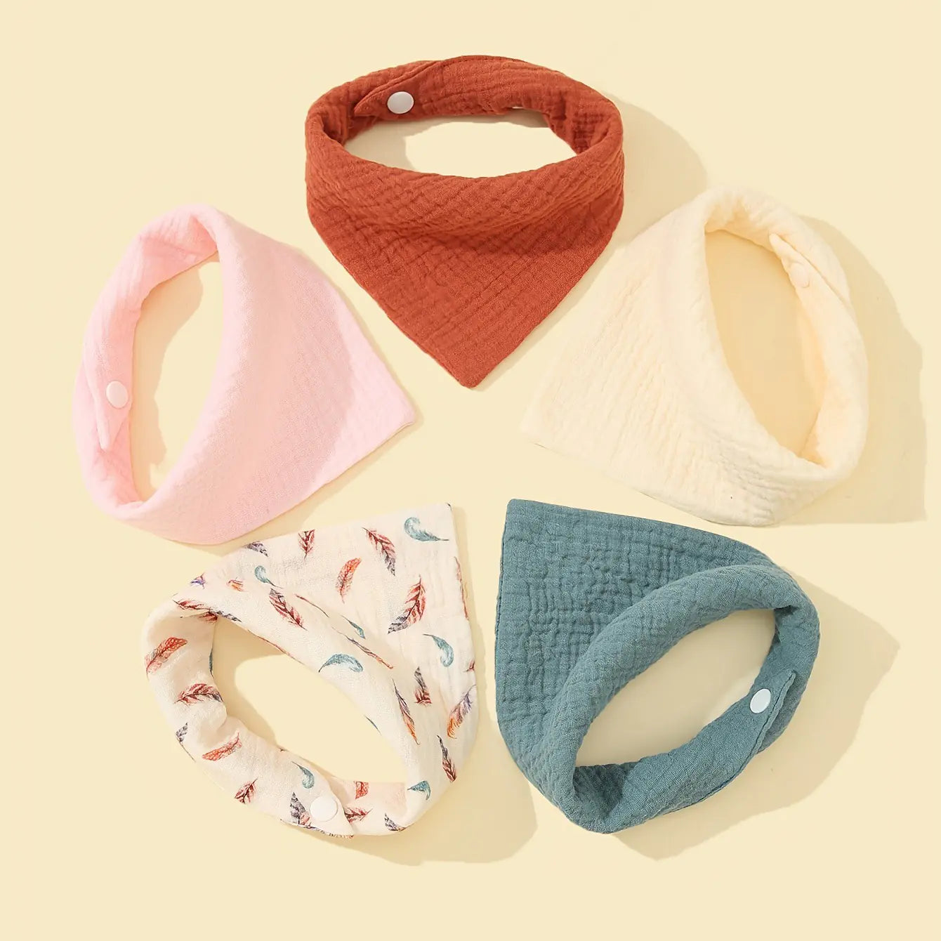 5-Pack Soft Cotton Triangle Baby Bibs with Snap Buttons