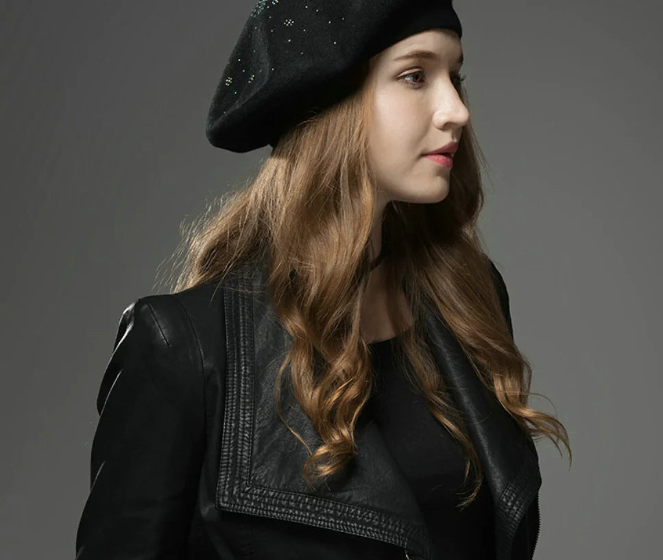 Fashionable Women's Warm Wool Beret with Rhinestones
